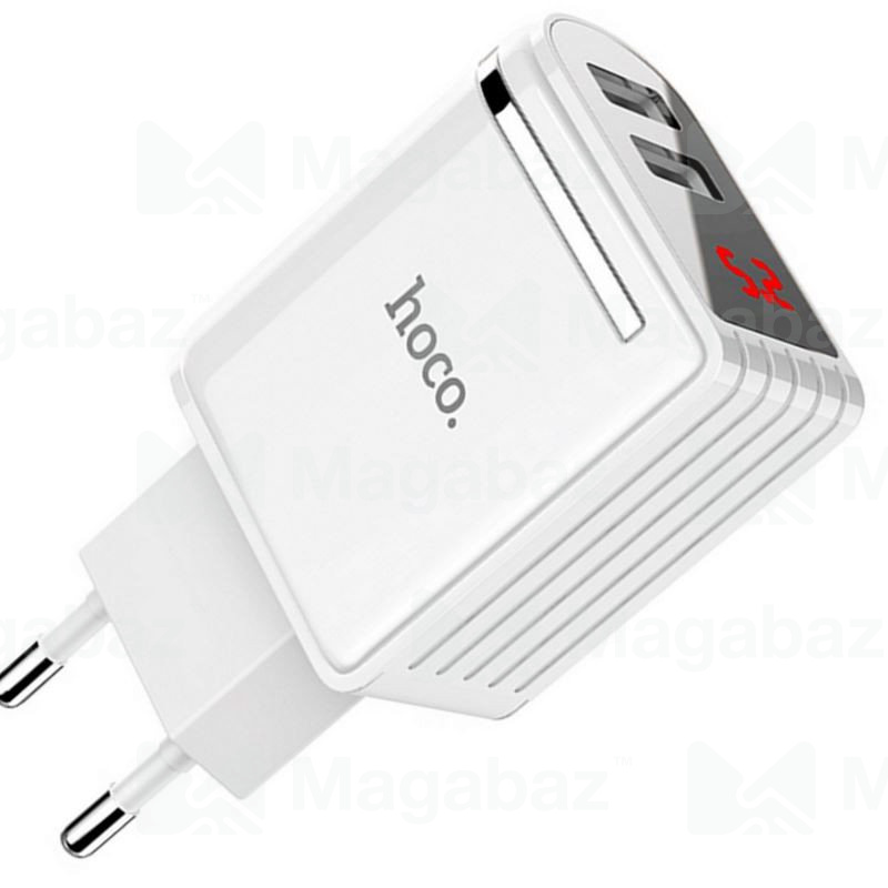 УЗУ блок-сеть_выходы USB 2400 mA/USB 2400 mA_LED дисплей_HOCO_C39A_белый