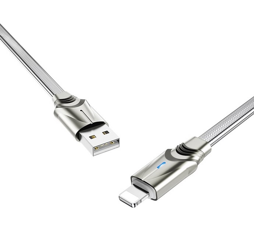USB-кабель_Apple-- Lightning_Borofone_BU12_в переплете_цинковый сплав_индикатор_серебристый_1,2м