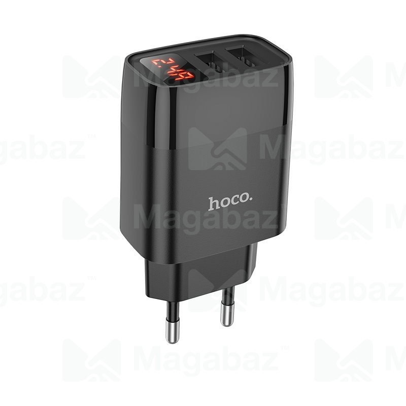 УЗУ блок-сеть_выходы USB 2400 mA/USB 2400 mA_LED дисплей_HOCO_C86A_черный