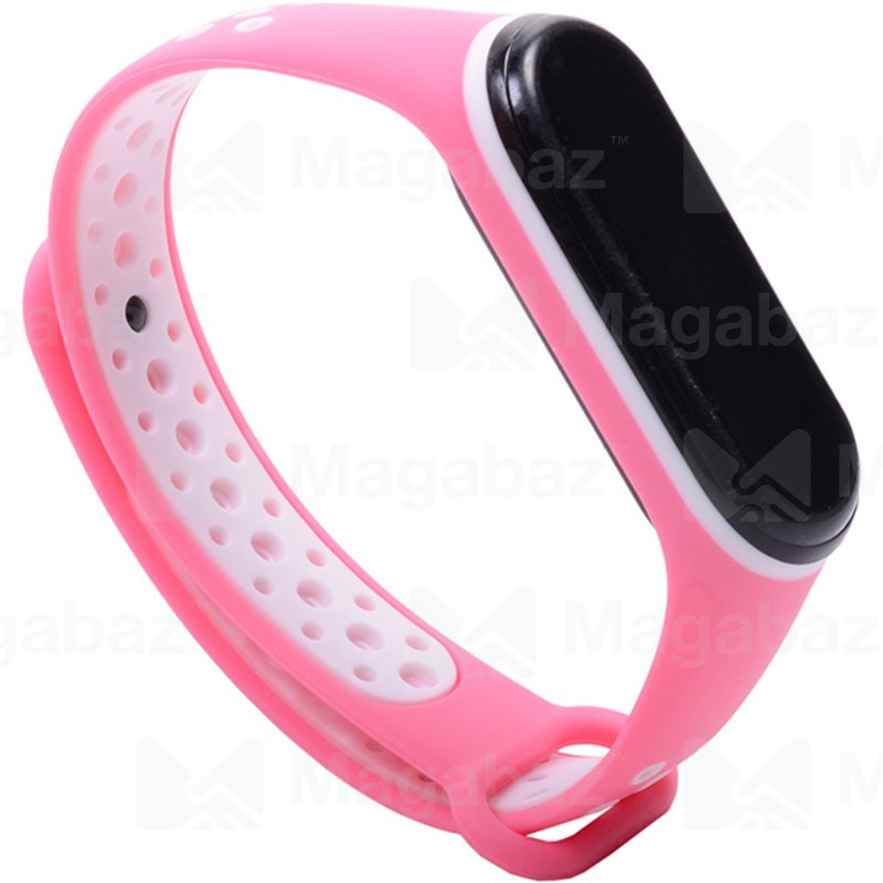 Ремешок на руку для_Xiaomi-- Mi Band 4 * Mi Band 3_No Name_TPU_Вид №3_розовый-бело_5_тех.пак.