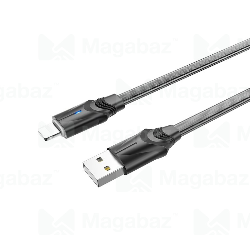 USB-кабель_Apple-- Lightning_Borofone_BU12_в переплете_цинковый сплав_индикатор_черный_1,2м