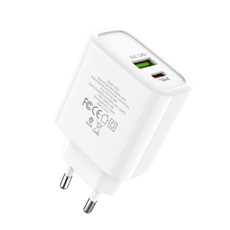 УЗУ блок-сеть_выходы USB Type-C 3000 mA/USB 3000 mA_HOCO_C57A_белый
