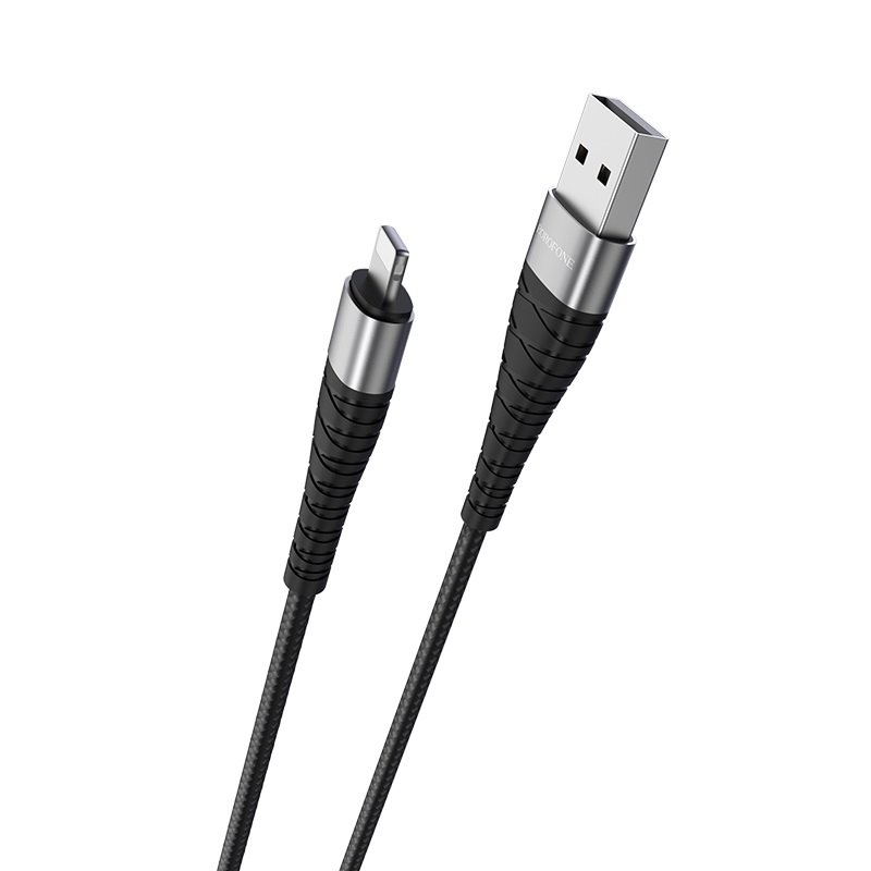 USB-кабель_Apple-- Lightning_Borofone_BX32_нейлоновая оплетка_алюминиевый сплав_черный_0,25м