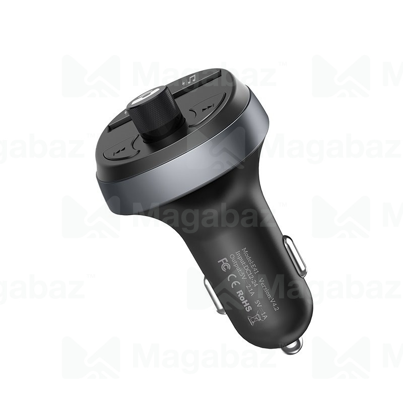УЗУ_Блок авто_c FM - трансмиттером_выходы USB 2100 mA/USB 2100 mA_цифровой диплей_HOCO_E41_черный