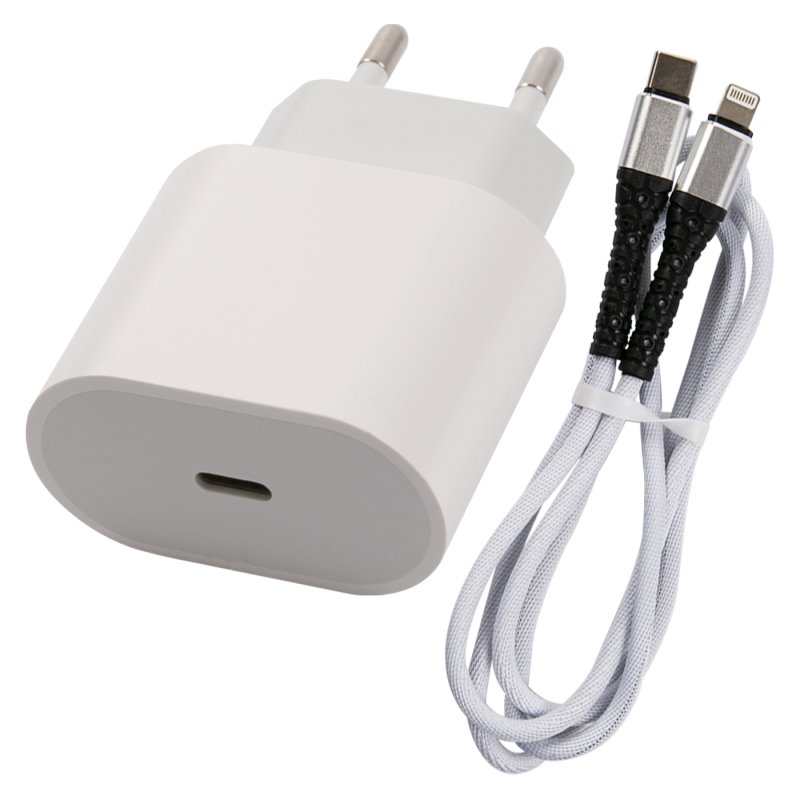 УЗУ блок-сеть_выход USB Type-C 3000 mA + usb кабель Lightning_тканевая оплетка_Red Line_PD1-3A_PD 20