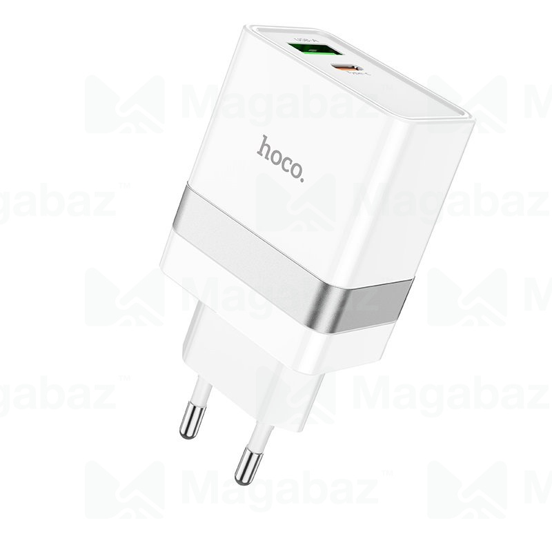 УЗУ блок-сеть_выходы USB Type-C 3000 mA/USB 3000 mA_+ usb кабель Type-C на Type-C_HOCO_N21_белый