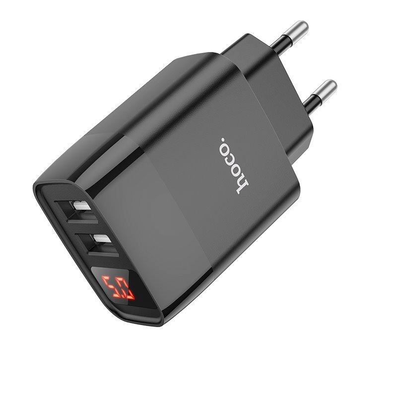 УЗУ блок-сеть_выходы USB 2400 mA/USB 2400 mA_LED дисплей_HOCO_C86A_черный