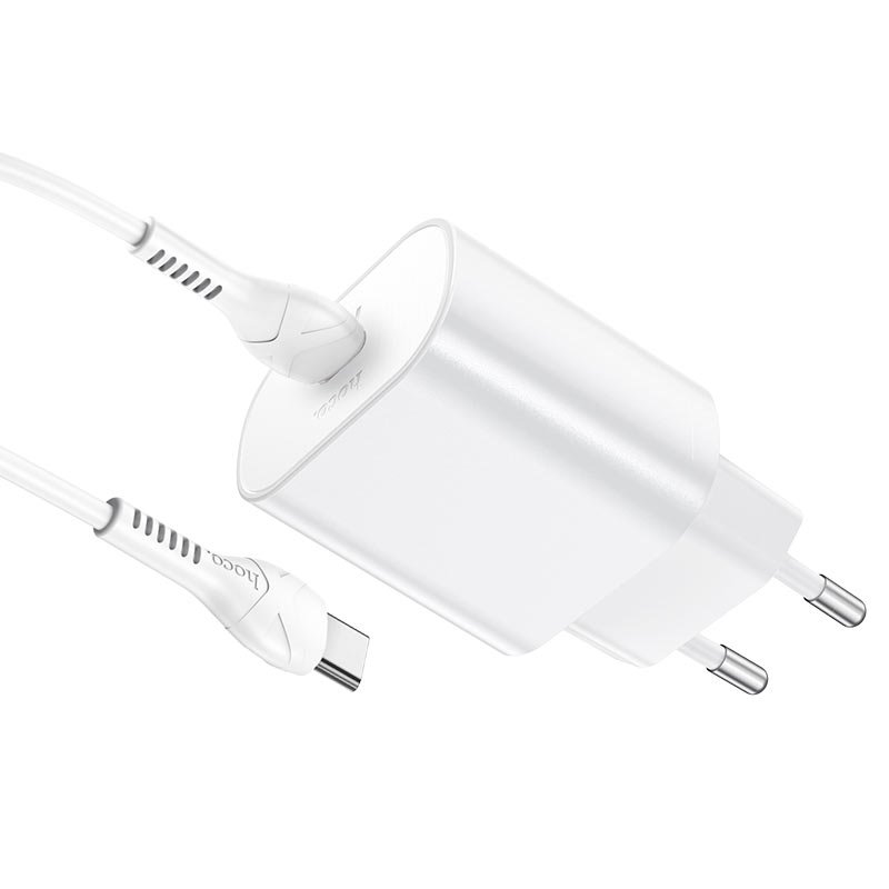 УЗУ блок-сеть_выход USB Type-C 3000 mA + usb кабель Type-C на Type-C_HOCO_N22_PD25W_PD3.0_белый_QC3.