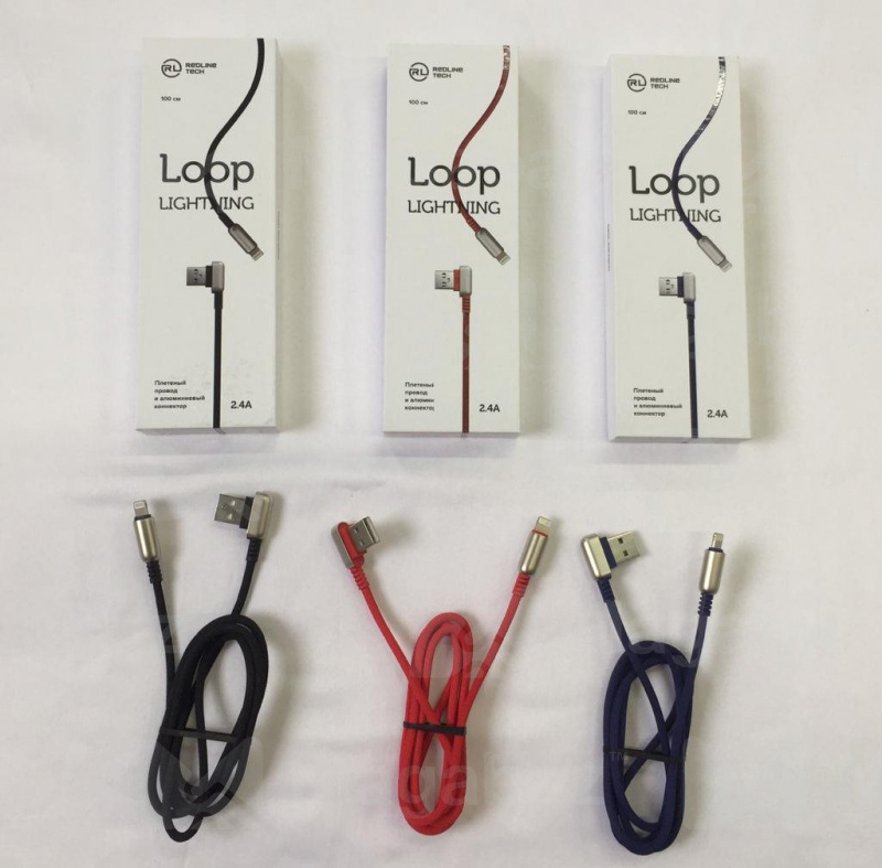 USB-кабель_Apple-- Lightning_Red Line_LOOP_в переплете_чёрный_1м