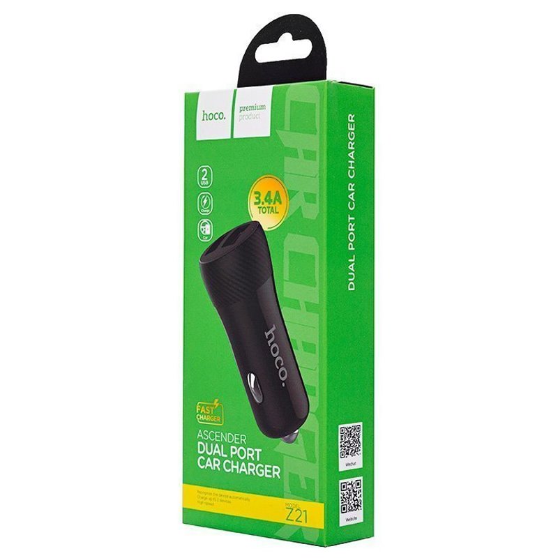 УЗУ_Блок авто_выходы USB 2400 mA/USB 2400 mA_HOCO_Z21_черный