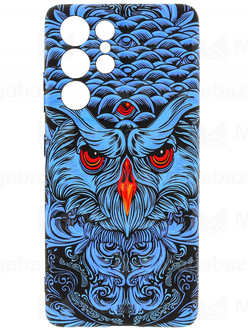 Накладка для_Samsung-- S21 Ultra_1.095-1_Helsen_с защитой КАМЕРЫ_животные_J69_филин