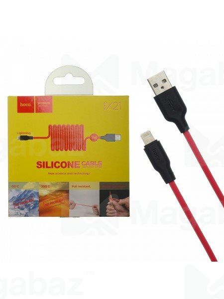 USB-кабель_Apple-- Lightning_HOCO_X21_силиконовый_красный_1м