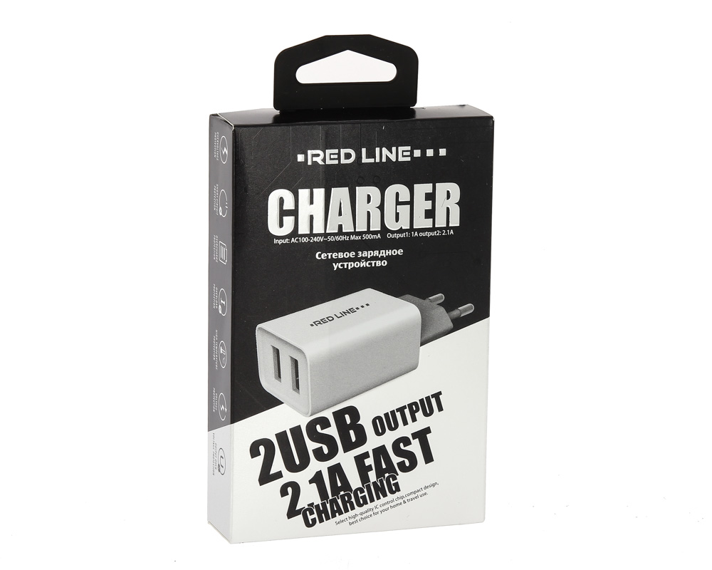 УЗУ блок-сеть_выходы USB 2100 mA/USB 2100 mA_Red Line_Z2_белый