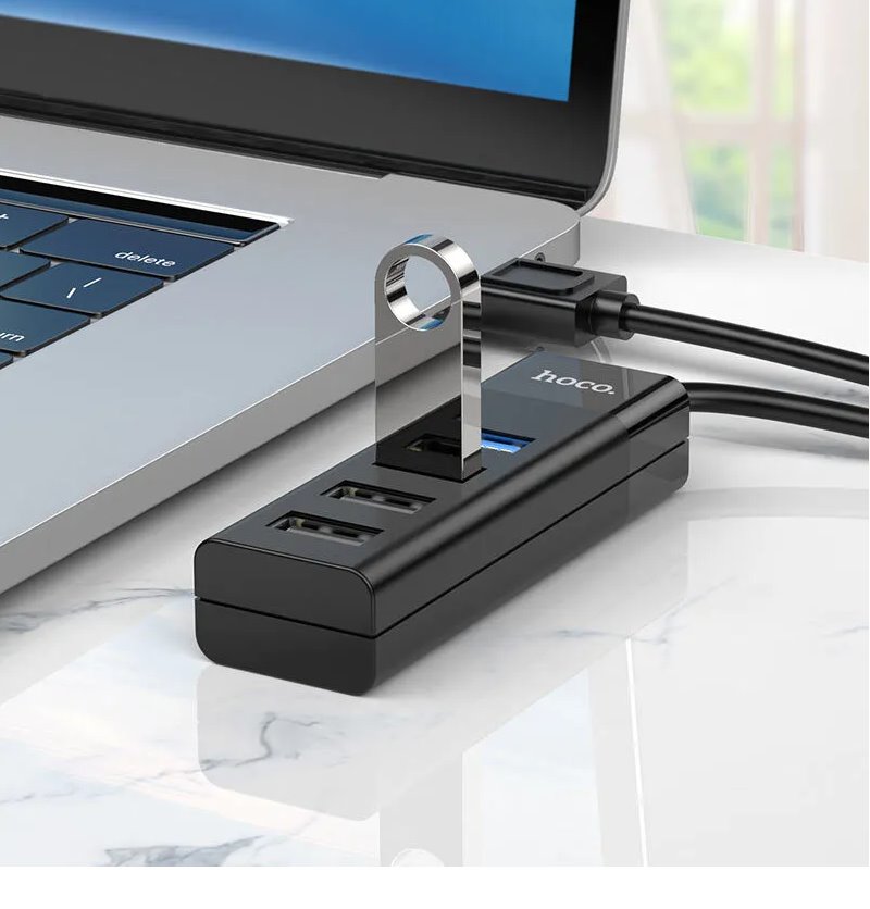 Разветвитель - HUB_USB_выходы USB 3000 mA/USB 3000 mA/USB 2000 mA/USB 2000 mA_Hoco_HB25_черный