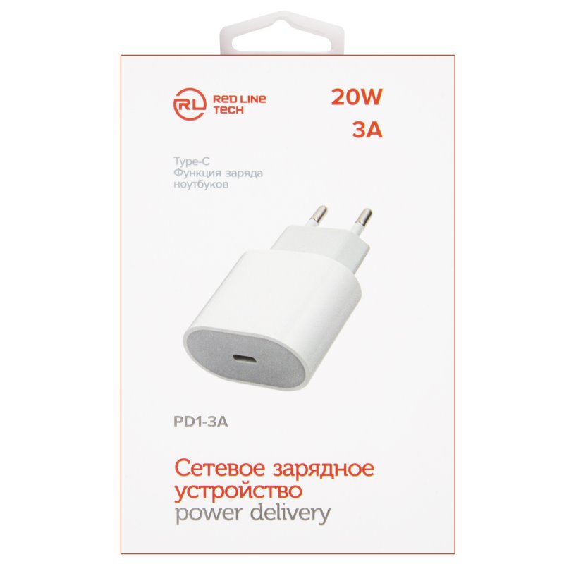 УЗУ блок-сеть_выход USB Type-C 3000 mA_Red Line_PD1-3A_PD20_белый