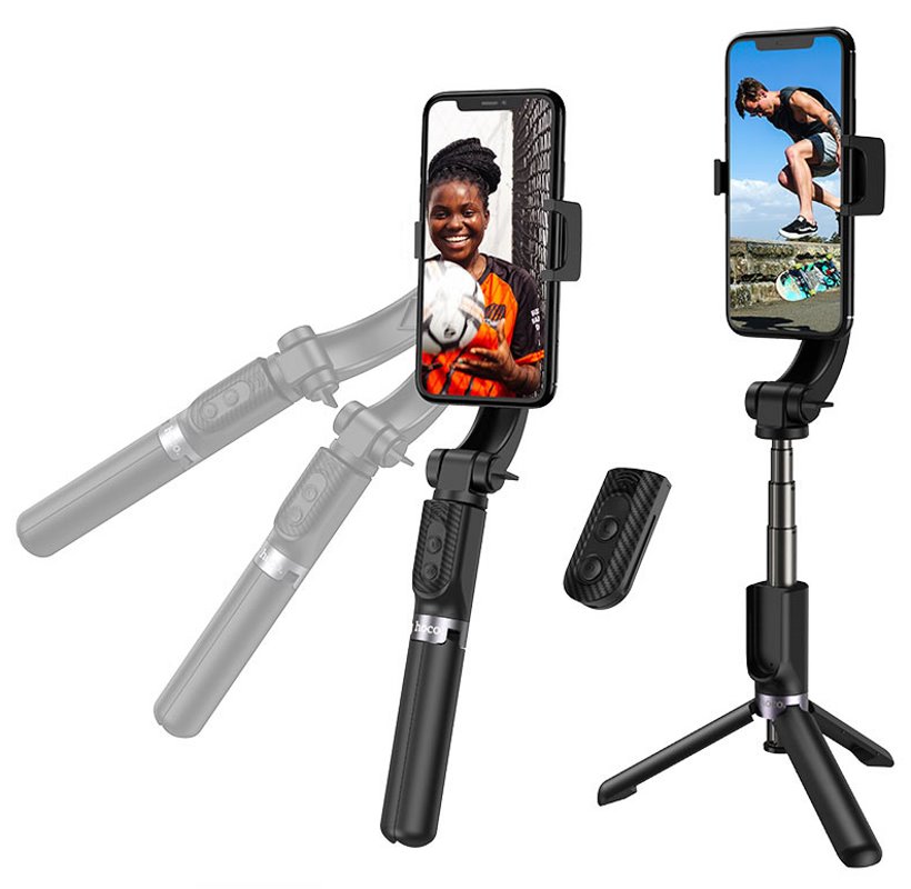 Монопод для селфи + штатив_HOCO_K14_Bluetooth_алюминий_чёрный_до 6.5"