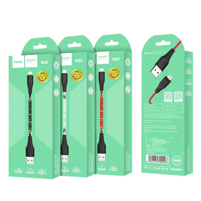 USB-кабель_Apple-- Lightning_HOCO_X32_силиконовый_круглый_красный_1м