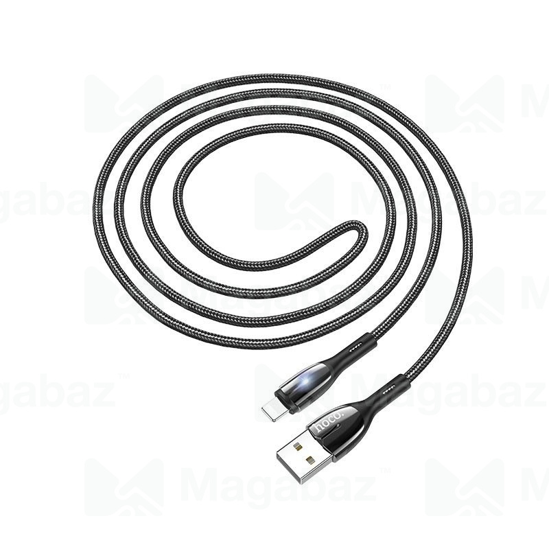 USB-кабель_Apple-- Lightning_HOCO_U89_в переплете_цинковый сплав_с индикатором_черный_1,2м