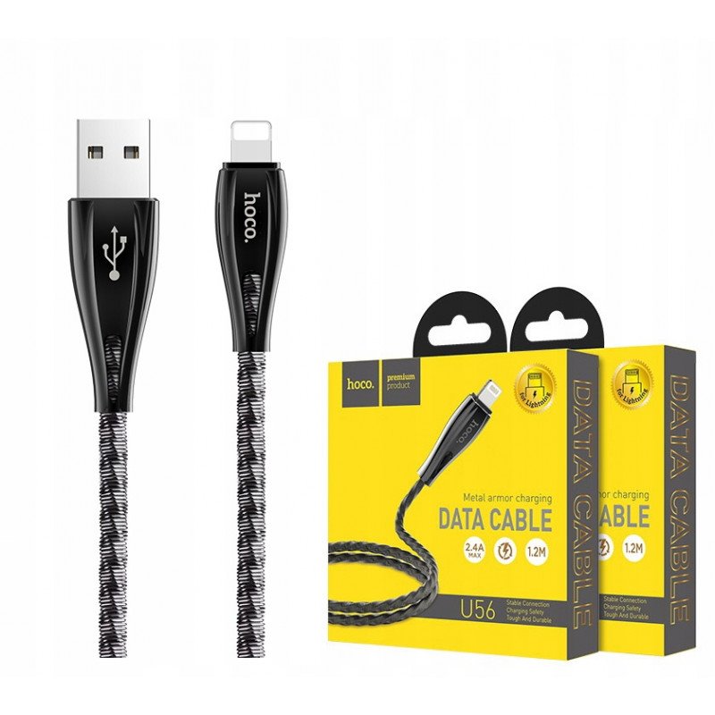 USB-кабель_Apple-- Lightning_HOCO_U56_в металическом переплете_серый_1,2м