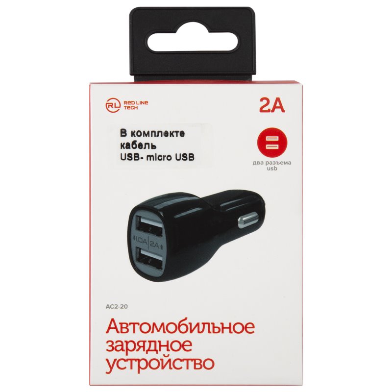 УЗУ_Блок авто_выходы USB 3000 mA + usb Type C 3000 mA_+ usb кабель micro_Red Line_Tech_AC-20_черный