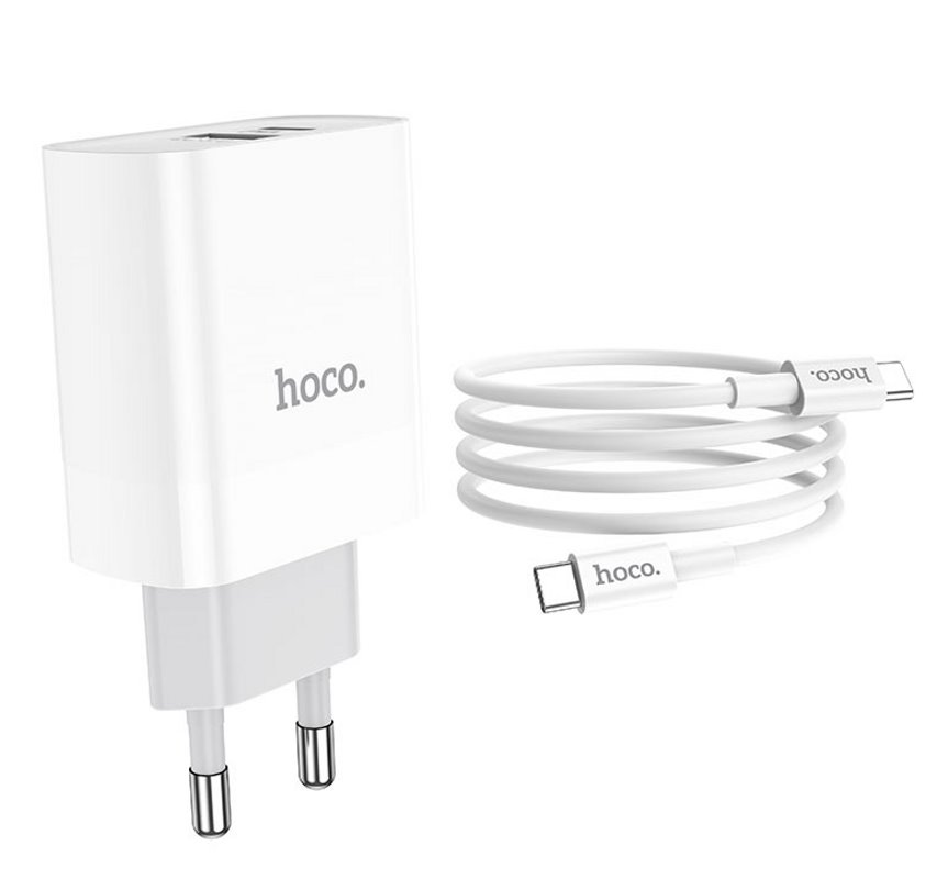 УЗУ блок-сеть_выходы USB Type-C 2000 mA/USB 3000 mA_+ usb кабель Type-C на Type-C_HOCO_C80А_белый