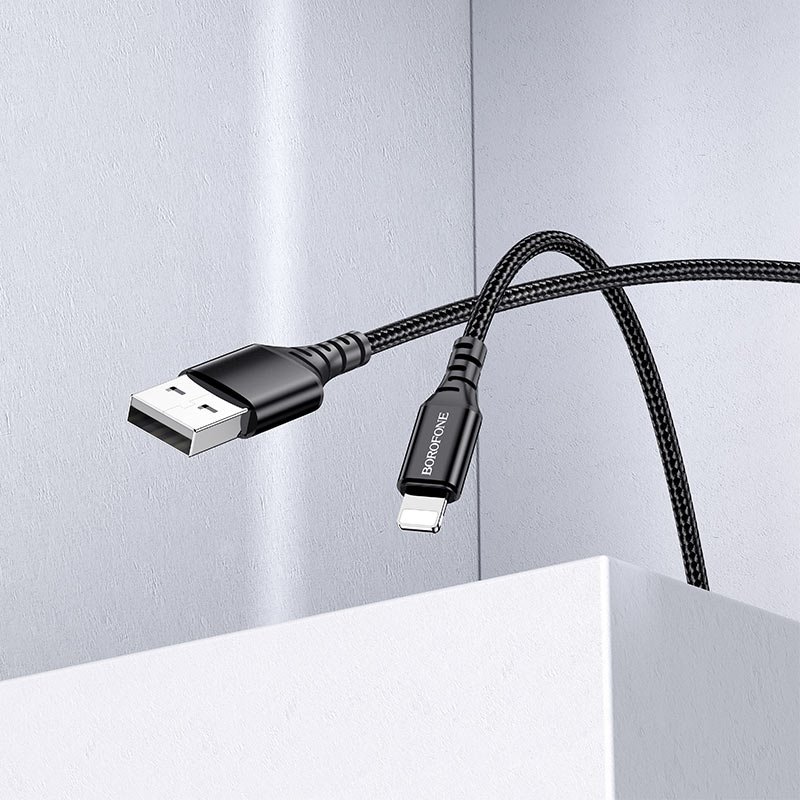 USB-кабель_Apple-- Lightning_Borofone_BX54_нейлоновая оплетка_алюминиевый сплав_черный_1м