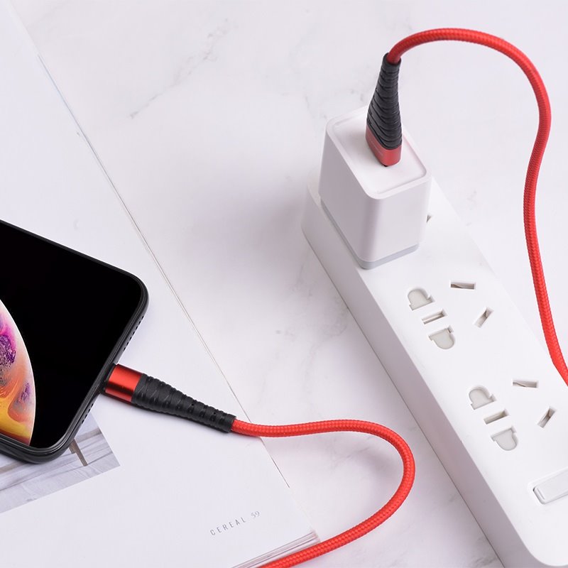 USB-кабель_Apple-- Lightning_Borofone_BX32_нейлоновая оплетка_алюминиевый сплав_красный_1м