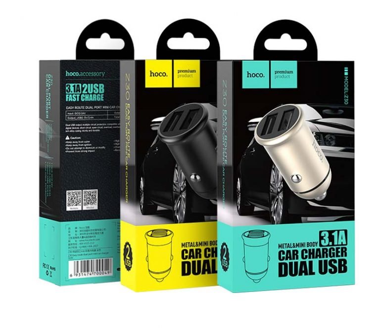 УЗУ_Блок авто_выходы USB 3100 mA/USB 3100 mA_HOCO_Z30_золотой