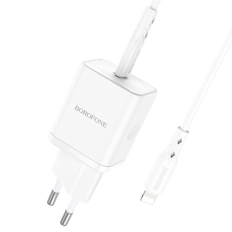 УЗУ блок-сеть_выход USB Type-C 3000 mA_+ usb кабель Type-C на Lightning_Borofone_BN6_20W_белый