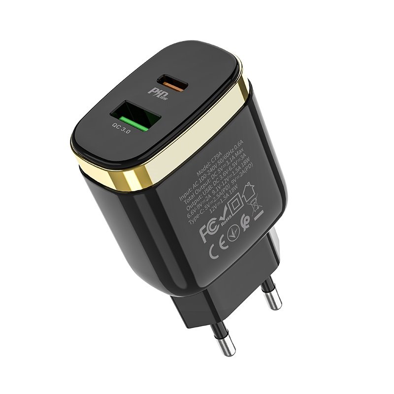 УЗУ блок-сеть_выходы USB Type-C 2500 mA/USB 3000 mA_HOCO_C79A_черный