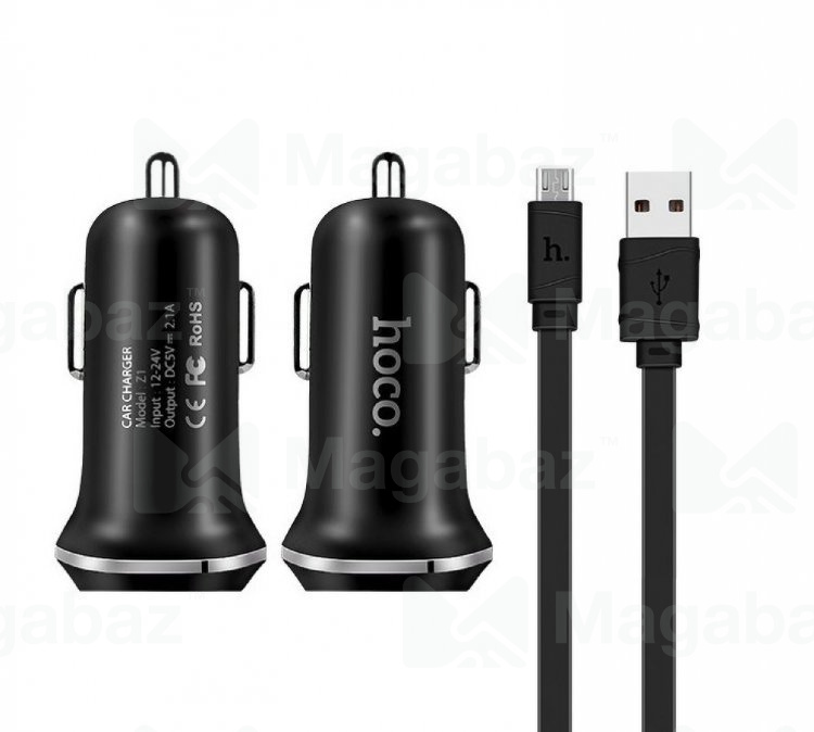 УЗУ_Блок авто_выходы USB 2100 mA/USB 2100 mA_+ usb кабель micro_HOCO_Z1_черный