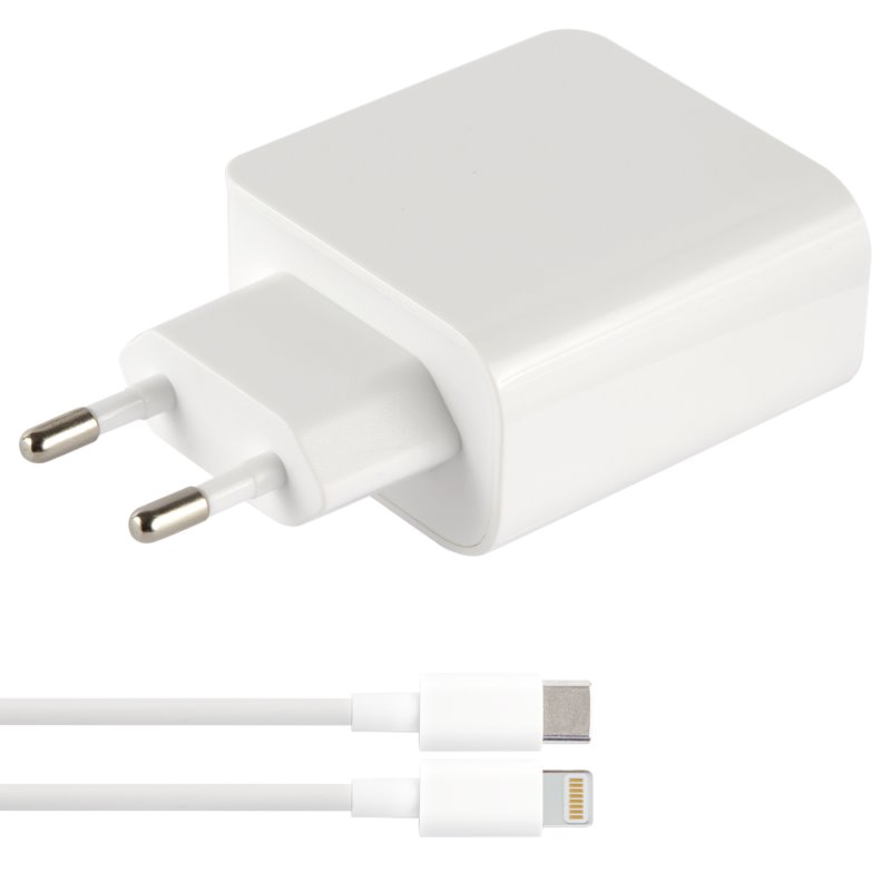 УЗУ блок-сеть_выходы USB Type-C 3000 mA/USB 3000 mA_+ usb кабель Type-C на Lightning_Red Line_PD-30_