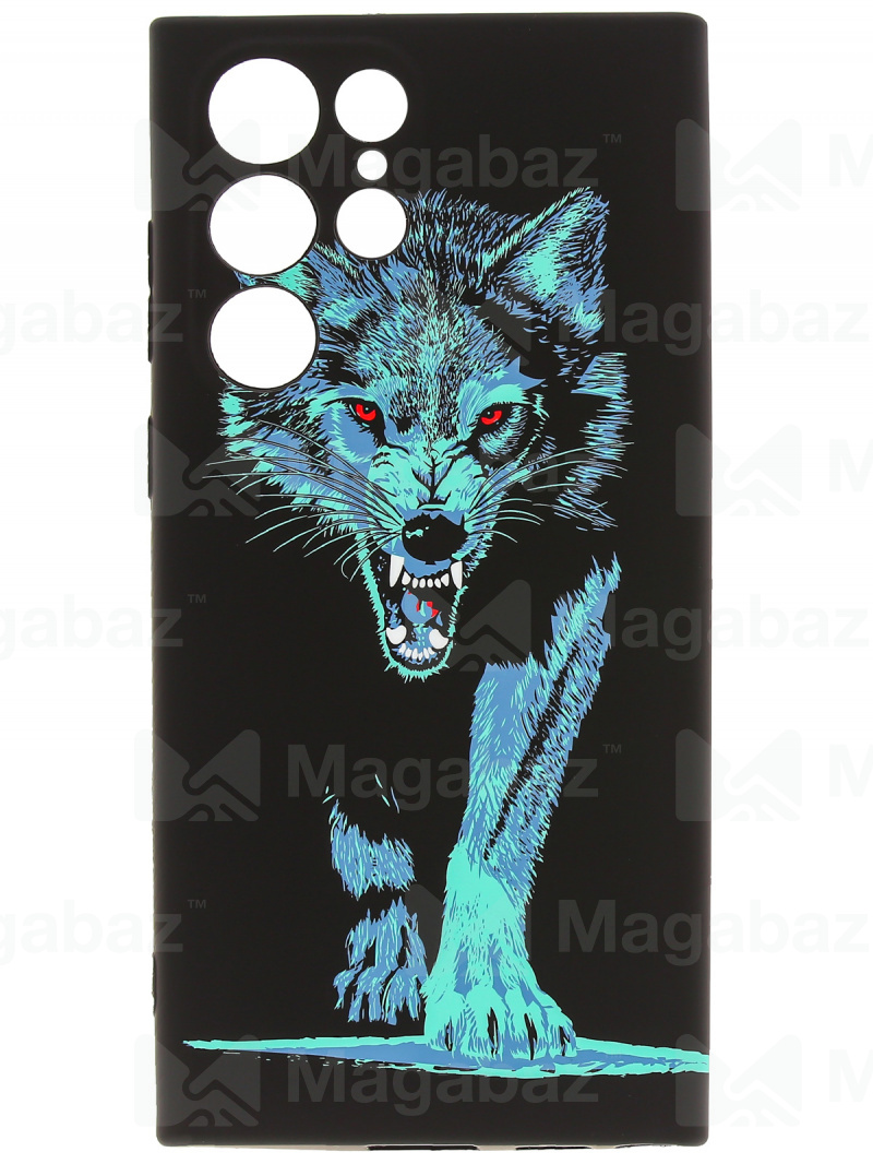 Накладка для_Samsung-- S22 Ultra_1.095-1_Helsen_с защитой КАМЕРЫ_животные_J74_волк бирюза