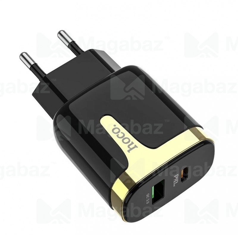 УЗУ блок-сеть_выходы USB Type-C 2500 mA/USB 3000 mA_+ usb кабель Type-C на Lightning_HOCO_C79A_черны