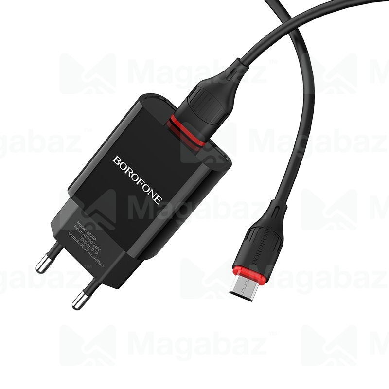УЗУ блок-сеть_выход USB 2100 mA_+ usb кабель micro_Borofone_BA20A_черный