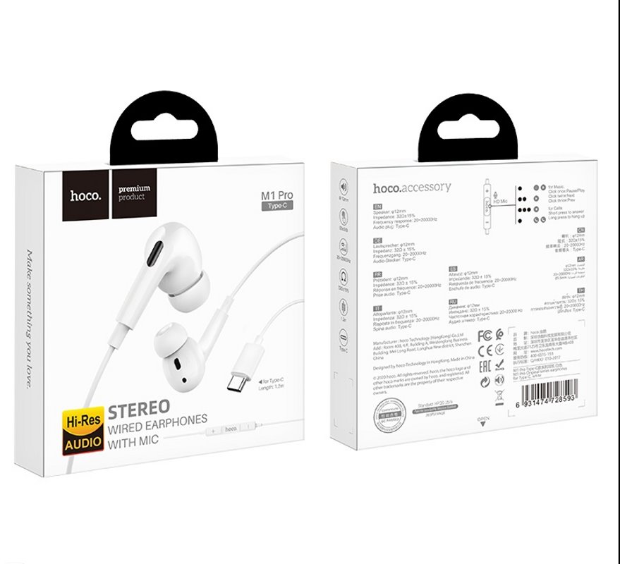 Гарнитура_HOCO_M1 Pro_Type C_внутриканальная_белая_оригинал