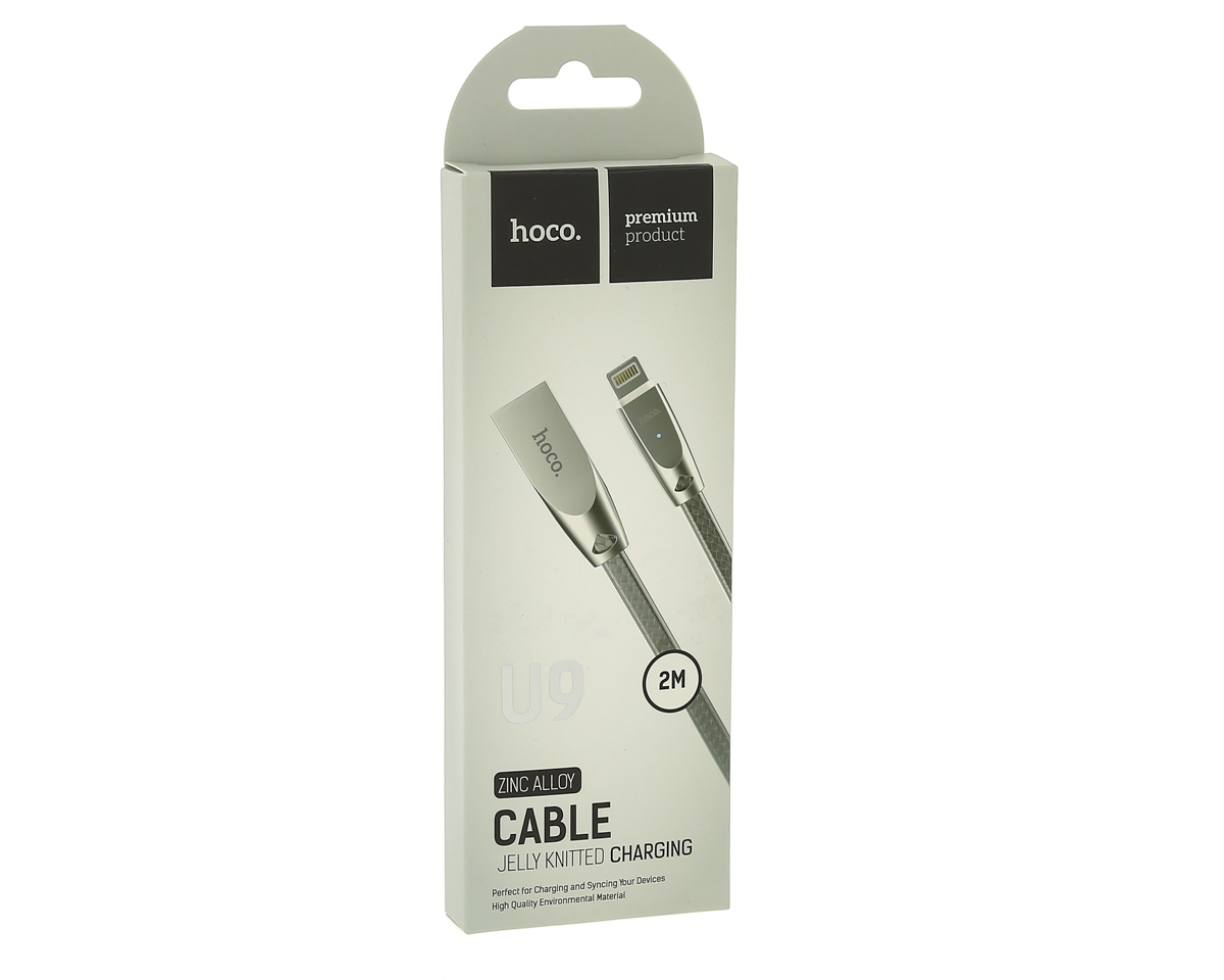 USB-кабель_Apple-- Lightning_HOCO_U9_силиконовый_плоский_с индикатором_серебристый_2м