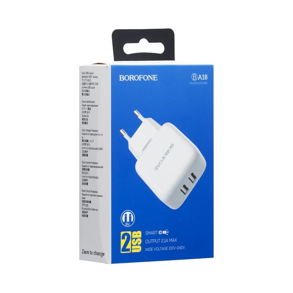 УЗУ блок-сеть_выходы USB 2100 mA/USB 2100 mA_Borofone_BA18_белый