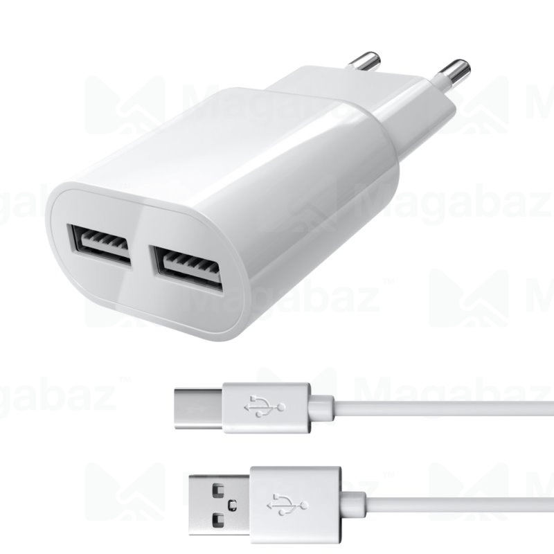 УЗУ блок-сеть_выходы USB 3000 mA/USB 1000 mA_+ usb кабель Type-C_Red Line_ТС-3A_белый