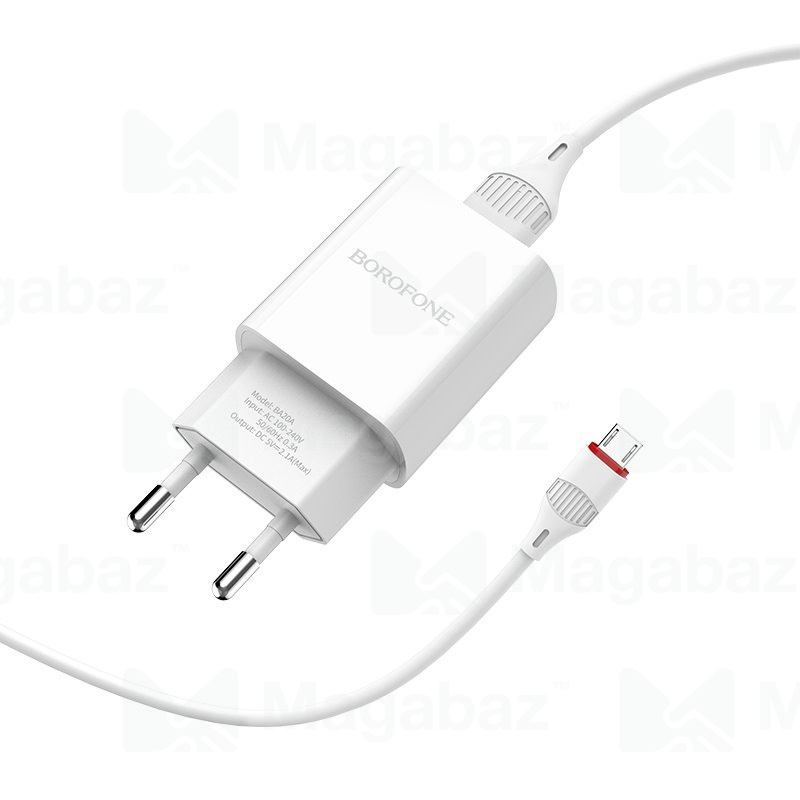 УЗУ блок-сеть_выход USB 2100 mA_+ usb кабель micro_Borofone_BA20A_белый