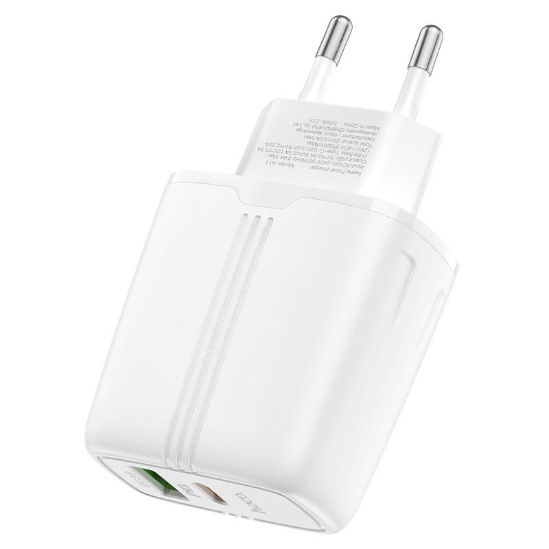 УЗУ блок-сеть_выходы USB Type-C 3000 mA/USB 3000 mA_HOCO_N11_PD20W_белый_QC 3.0