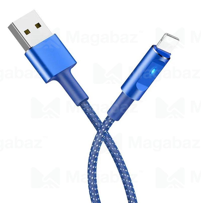 USB-кабель_Apple-- Lightning_HOCO_U47_в переплете_с индикатором_синий_1,2м