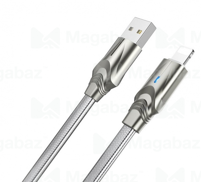 USB-кабель_Apple-- Lightning_Borofone_BU12_в переплете_цинковый сплав_индикатор_серебристый_1,2м