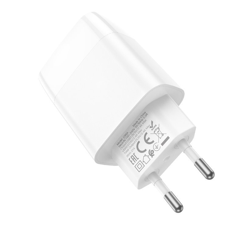 УЗУ блок-сеть_выходы USB 2400 mA/USB 2400 mA_LED дисплей_HOCO_C86A_белый