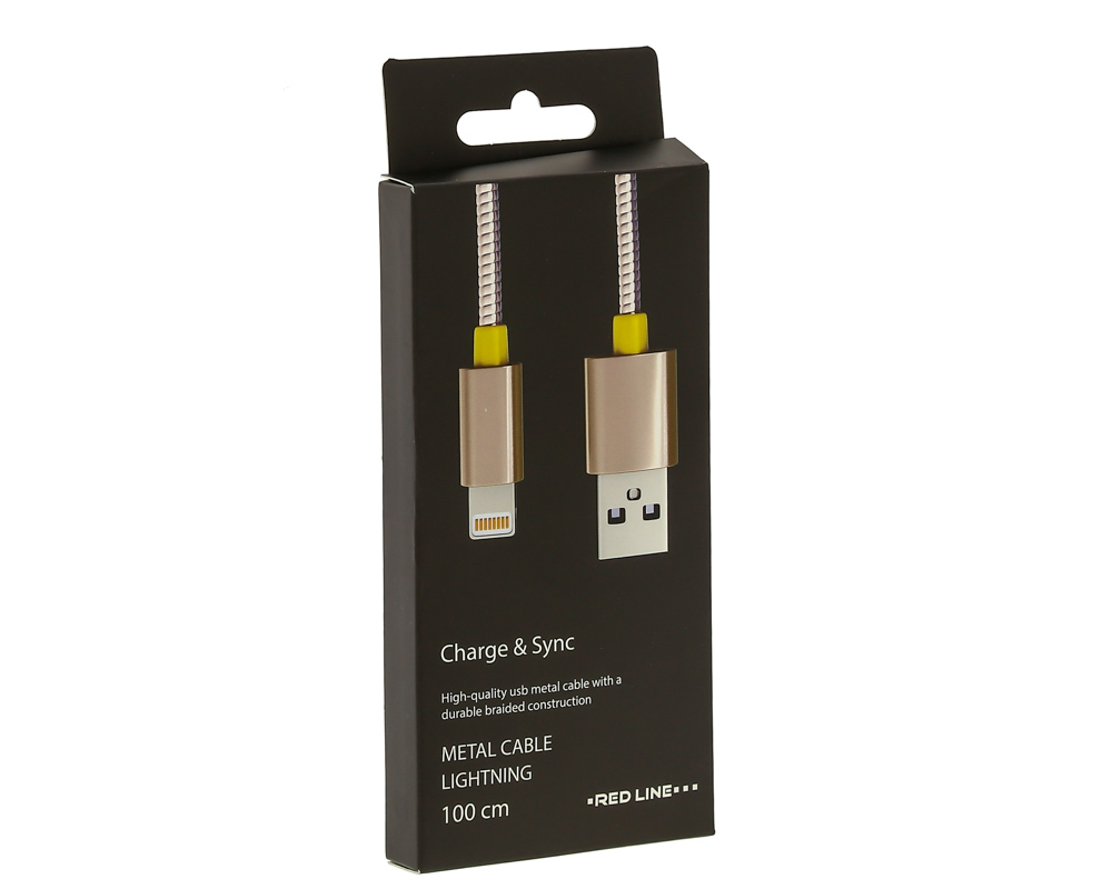 USB-кабель_Apple-- Lightning_Red Line_S7_металический переплёт_золотой_1м