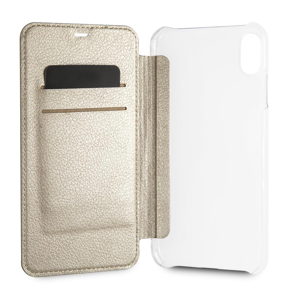 Чехол-книжка для_Apple-- iPhone Xs Max_1.305_Guess_TPU_с визитницей_Iridescent Booktype_золотой