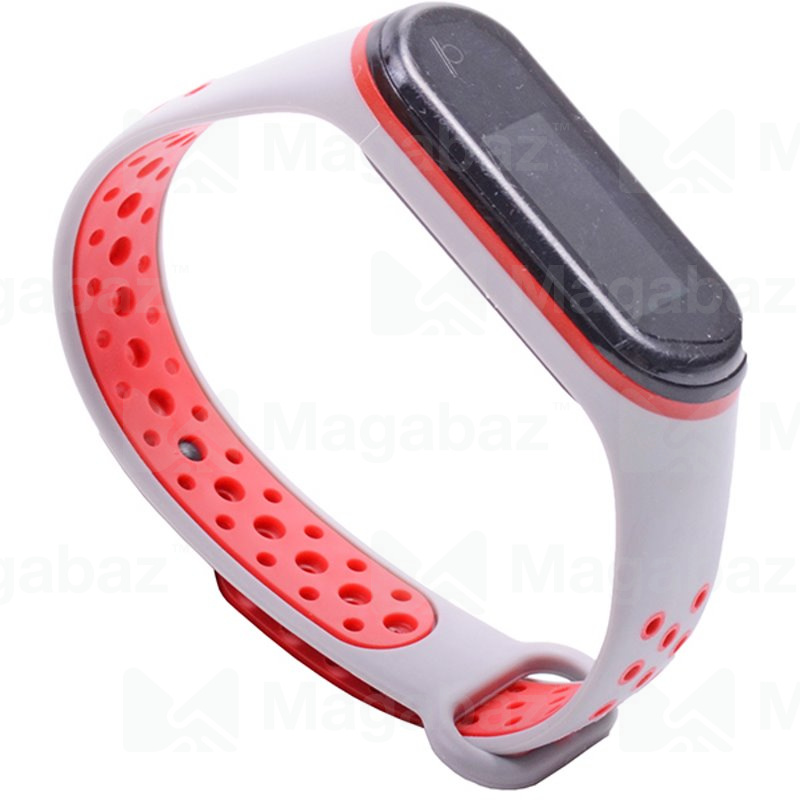 Ремешок на руку для_Xiaomi-- Mi Band 4 * Mi Band 3_No Name_TPU_Вид №3_серый-красно_9_тех.пак.