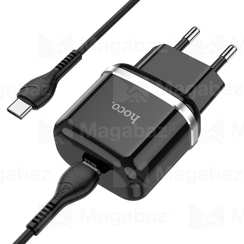 УЗУ блок-сеть_выход USB Type-C 3000 mA + usb кабель Type-C на Type-C_HOCO_N24_PD20W_PD3.0_черный_QC3
