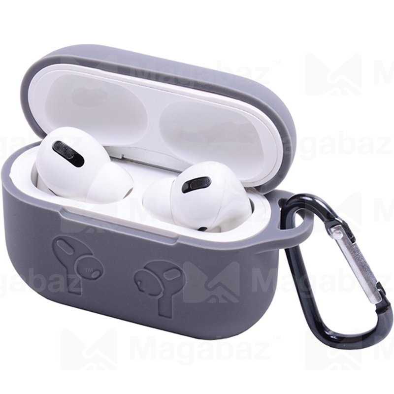 Чехол для наушников_Apple-- AirPods PRO_No Name_TPU_Вид №7_с карабином_серый_2