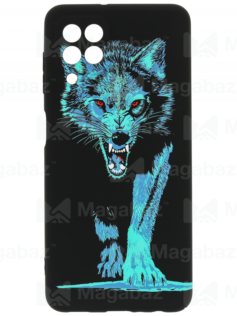 Накладка для_Samsung-- A22 4G * M32_1.095-1_Helsen_с защитой КАМЕРЫ_животные_J74_волк бирюза